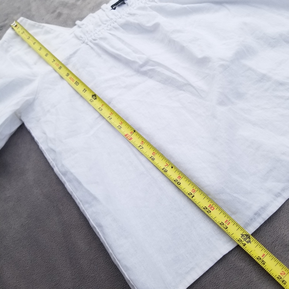 Saks Fifth Avenue Linen Shirt Women's XL White Top Blouse Cottage Beachy Summer - Picture 3 of 10